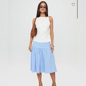 Princess Polly Raelan Tiered Midi Skirt Blue Stripe Skirt